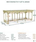 Abri à bûches 5 m × 2,27 m, adossé – cotes extérieures et intérieures