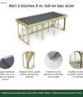 Abri à bûches 5 m × 2,27 m, avec gouttière – points forts
