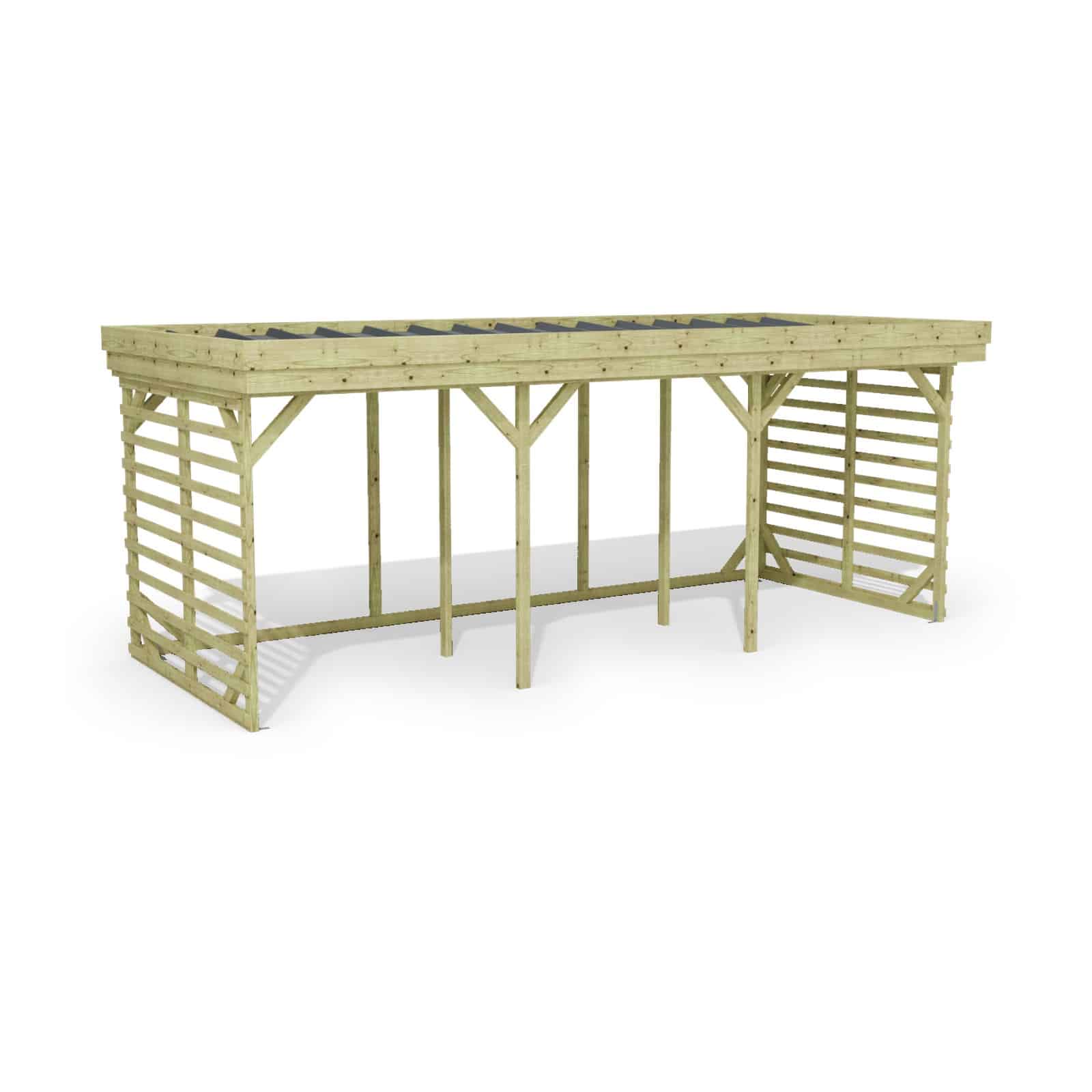 Abri à bûches 5 m × 2,27 m – rendu 3D sur fond blanc