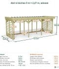 Abri à bûches 5 m × 2,27 m, adossé – cotes extérieures et intérieures