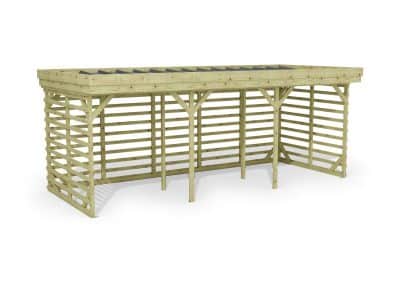 Abri à bûches 5 m × 2,27 m – rendu 3D sur fond blanc