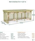 Abri à bûches 5 m × 2,27 m – cotes extérieures et intérieures