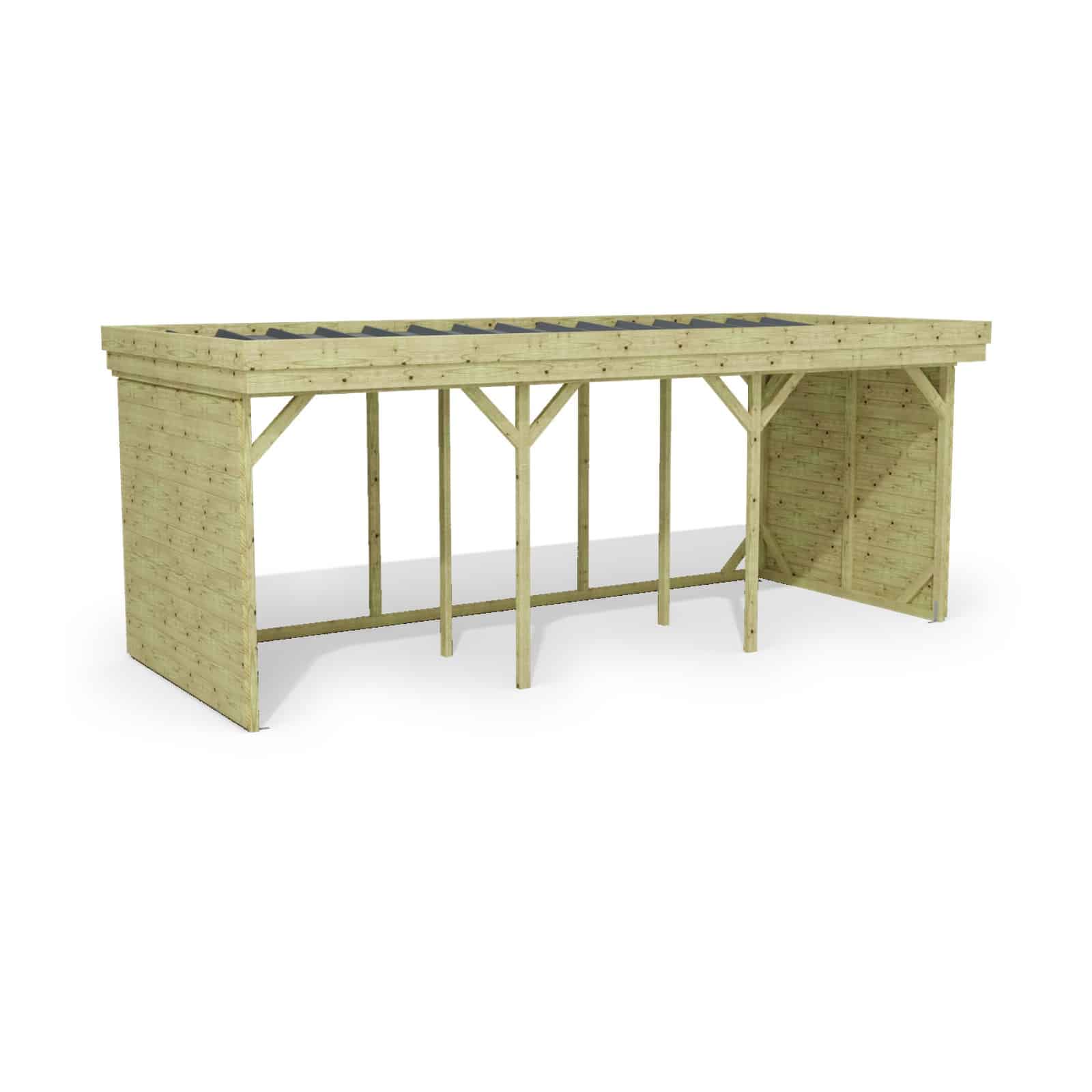 Abri à bûches 5 m × 2,27 m – rendu 3D sur fond blanc