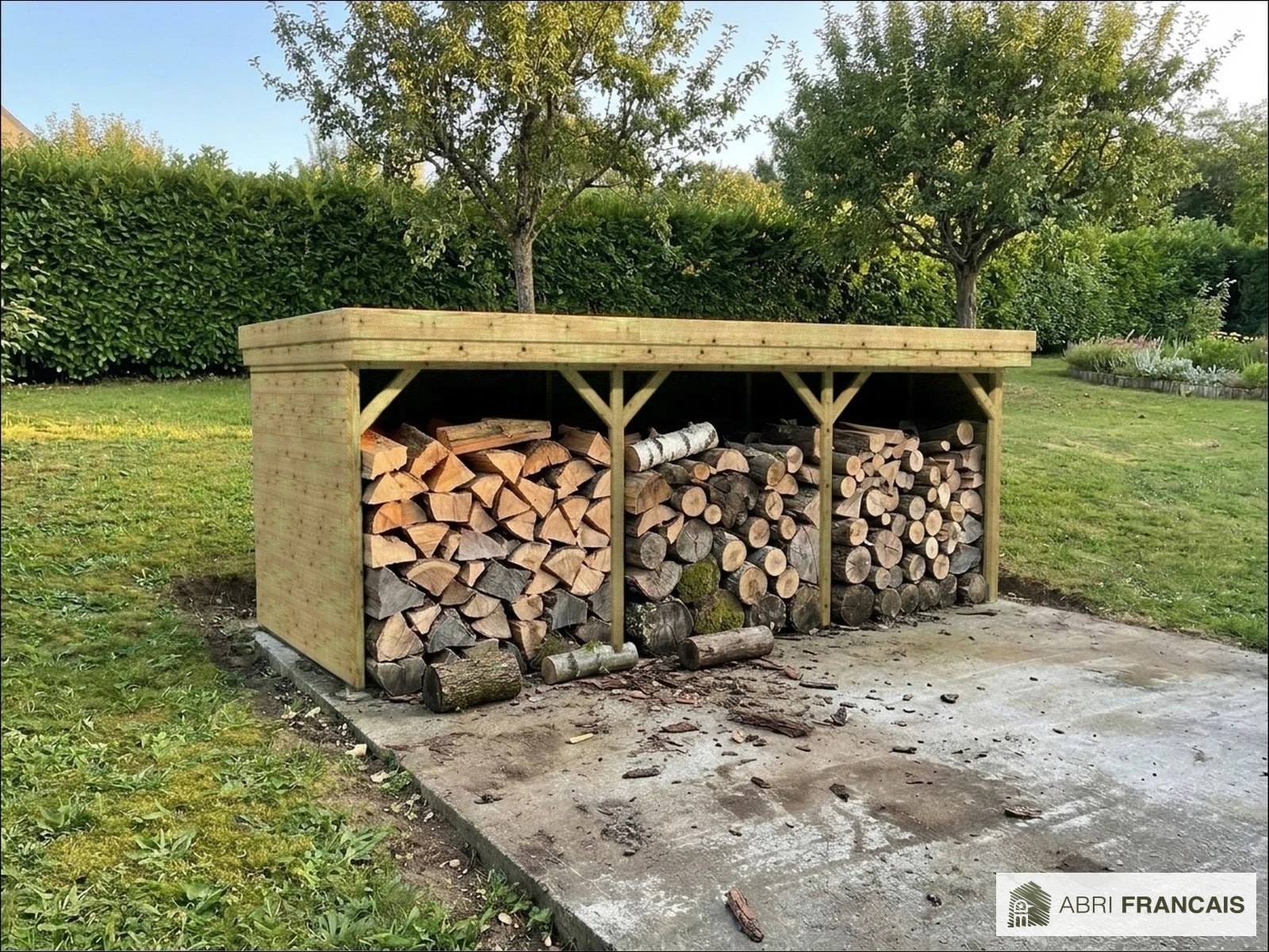 Abri à bûches 5 m × 2,27 m – mise en situation