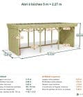 Abri à bûches 5 m × 2,27 m – cotes extérieures et intérieures