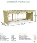 Abri à bûches 5 m × 2,27 m, adossé – cotes extérieures et intérieures