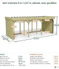 Abri à bûches 5 m × 2,27 m, adossé, avec gouttière – cotes extérieures et intérieures