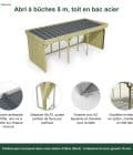 Abri à bûches 5 m × 2,27 m, avec gouttière – points forts