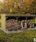 Abri à bûches 5 m × 2,27 m, avec gouttière – mise en situation