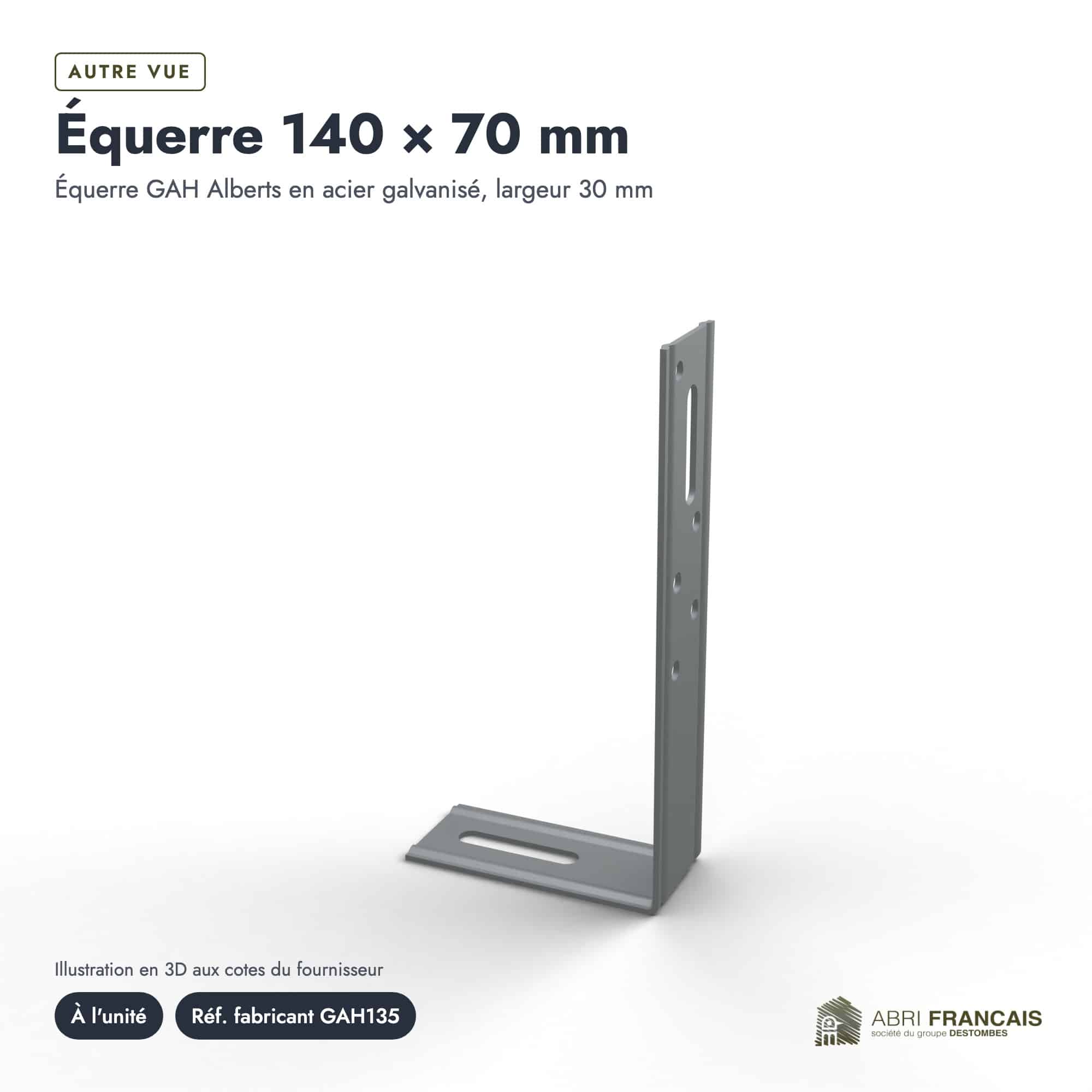 Équerre 140 × 70 mm, boîte ou ensemble, Abri Français