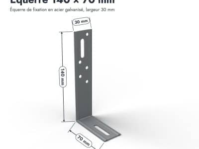 Équerre 140 × 70 mm, vue cotée, Abri Français