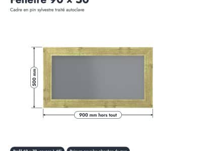 Fenêtre 90x50 cm en bois traité autoclave pour abri de jardin : porte cotee