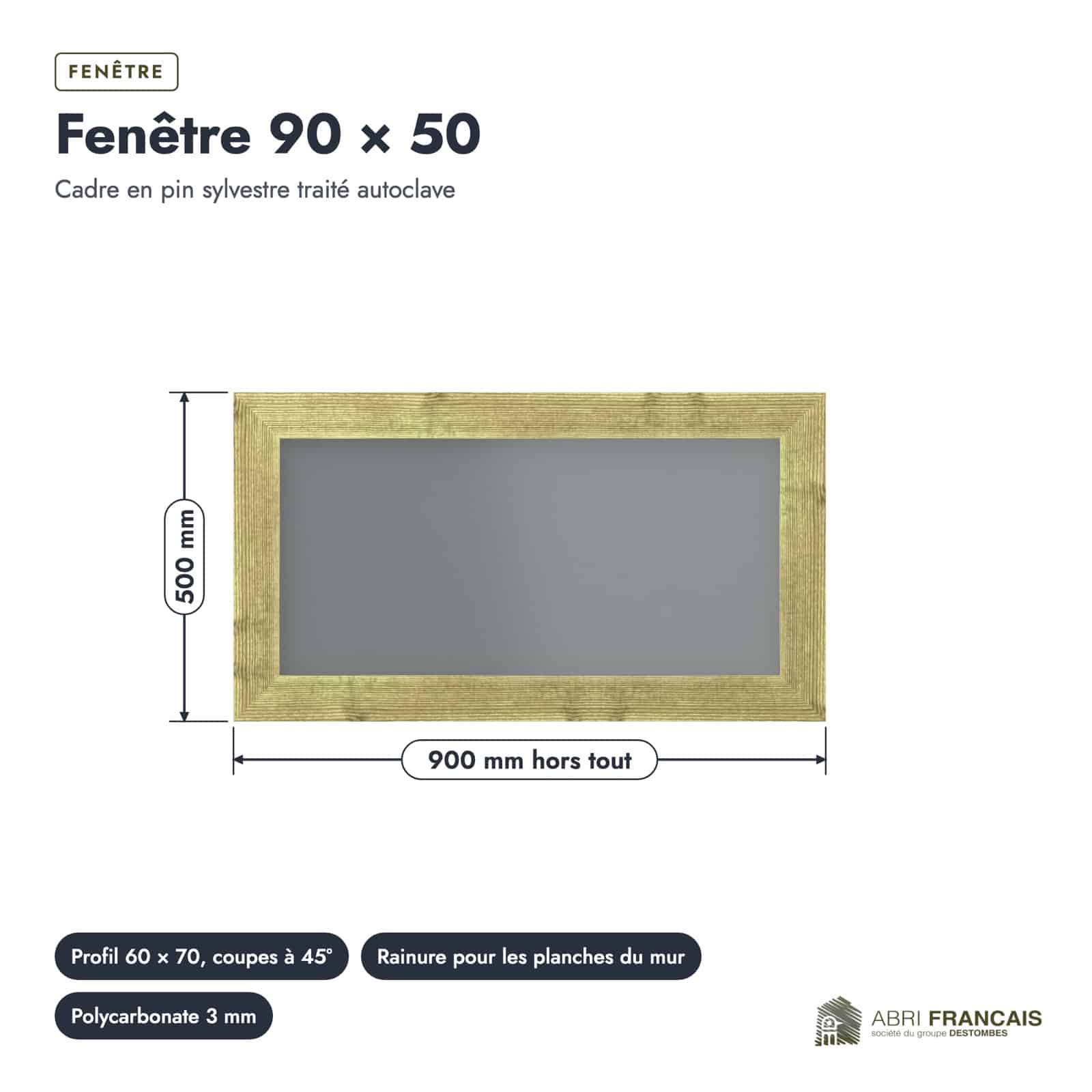 Fenêtre 90x50 cm en bois traité autoclave pour abri de jardin : porte cotee