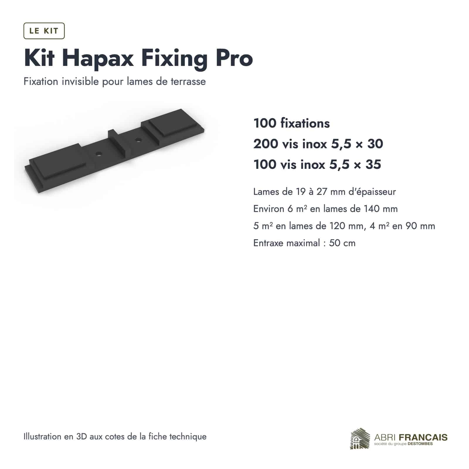 Fixation invisible Hapax Fixing Pro, boîte de 100 clips et 300 vis : boite ou ensemble