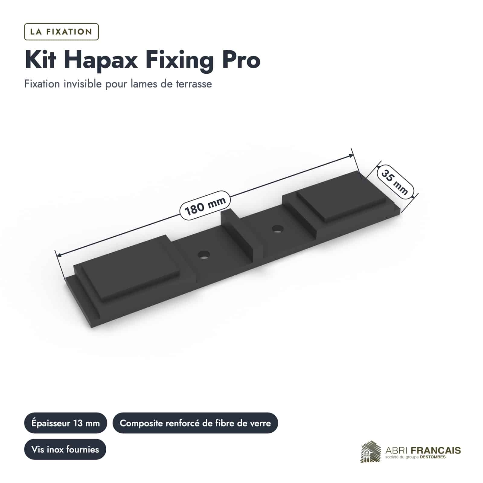 Fixation invisible Hapax Fixing Pro, boîte de 100 clips et 300 vis : piece cotee