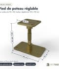 Pied de poteau réglable pour poteau 90x90, de 120 à 190 mm : piece cotee
