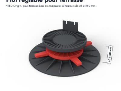 Plot réglable terrasse en polypropylène, 5 hauteurs de 25 à 260 mm : piece cotee