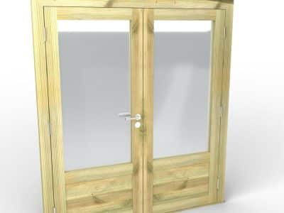 Porte double vitrée bois traitée autoclave, 2 vantaux de 45 mm : porte