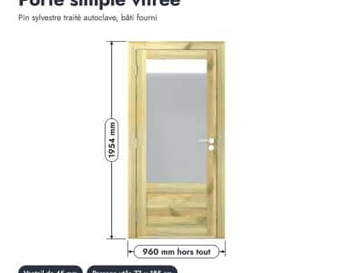 Porte de service bois vitrée, un vantail traité autoclave de 45 mm : porte cotee