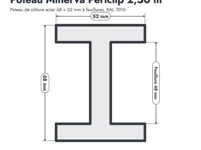 Poteau métallique Minerva Periclip 68x52, 2,50 m : piece cotee