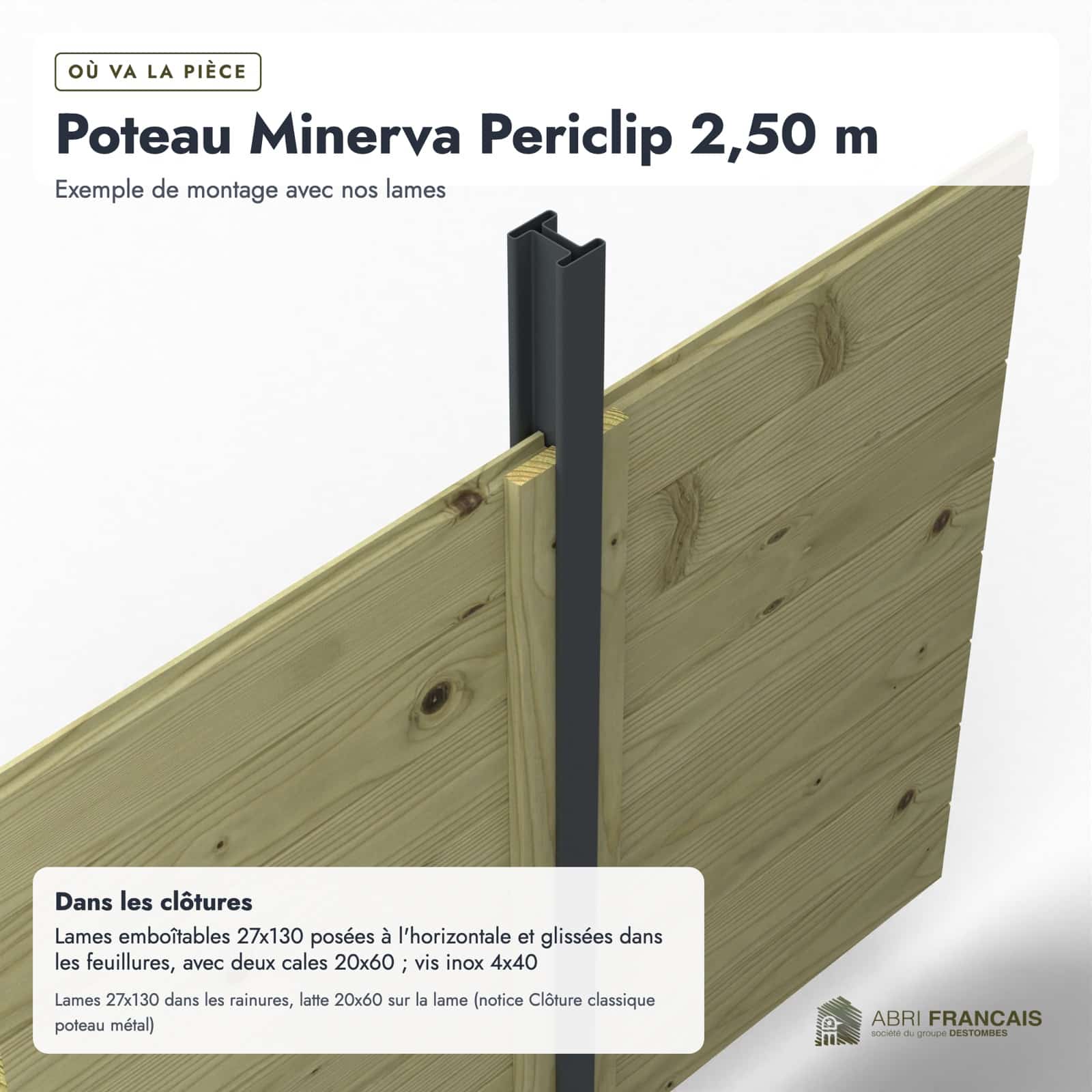 Poteau métallique Minerva Periclip 68x52, 2,50 m : usages