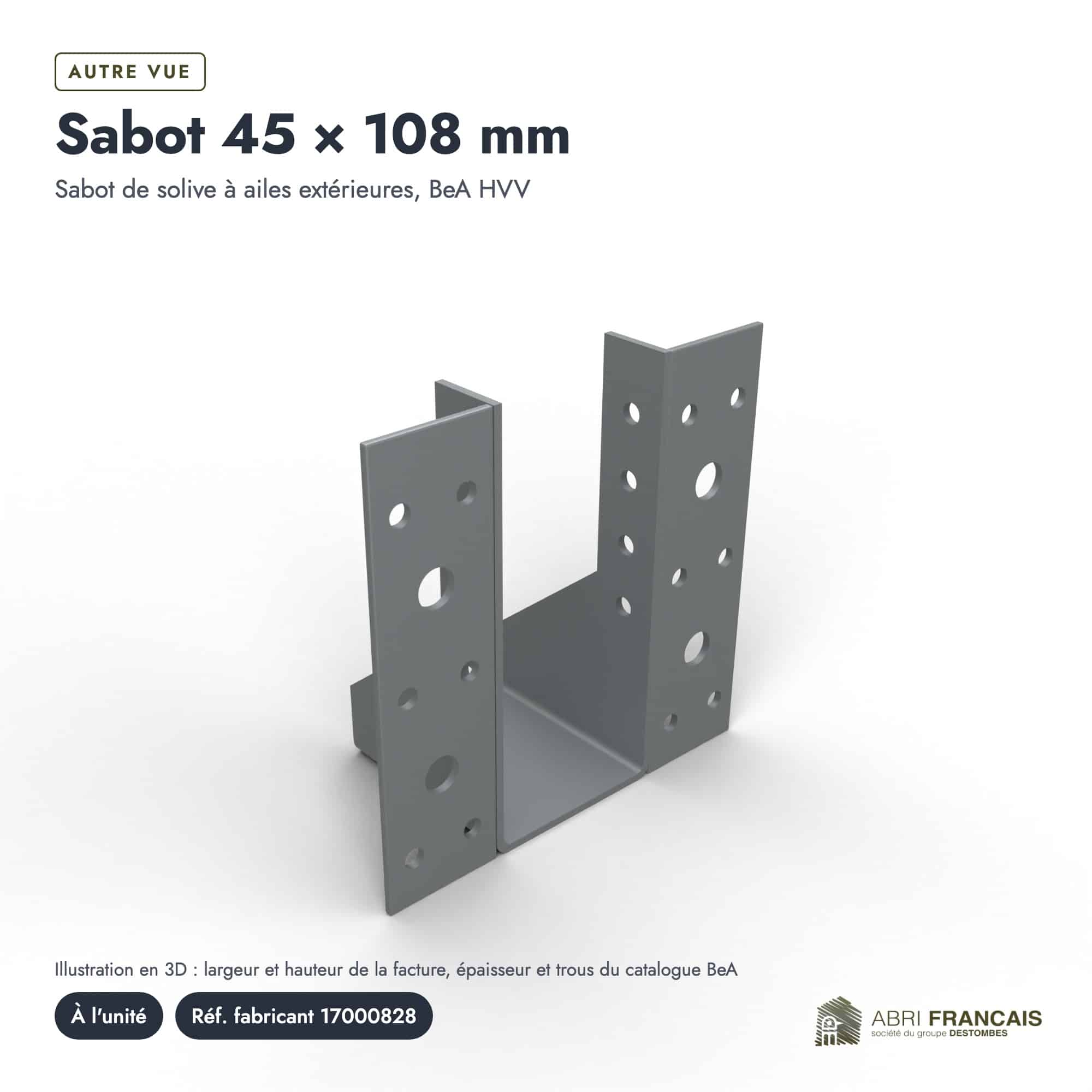 Sabot 45 × 108 mm, boîte ou ensemble, Abri Français